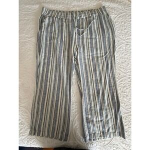 Naturals D&Co Blue White Striped Linen Blend Wide Leg Crop Pants 2XP A394822